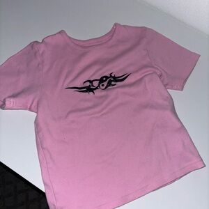 PacSun Pink Tee with Black Tribal Design